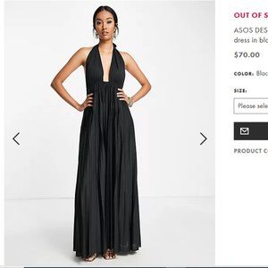 ASOS DESIGN halter pleat maxi dress in black
